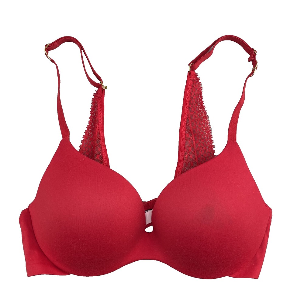 Victoria's Secret Incredible Push Up Perfect Shape Bra Women 32B Red Padded Lace